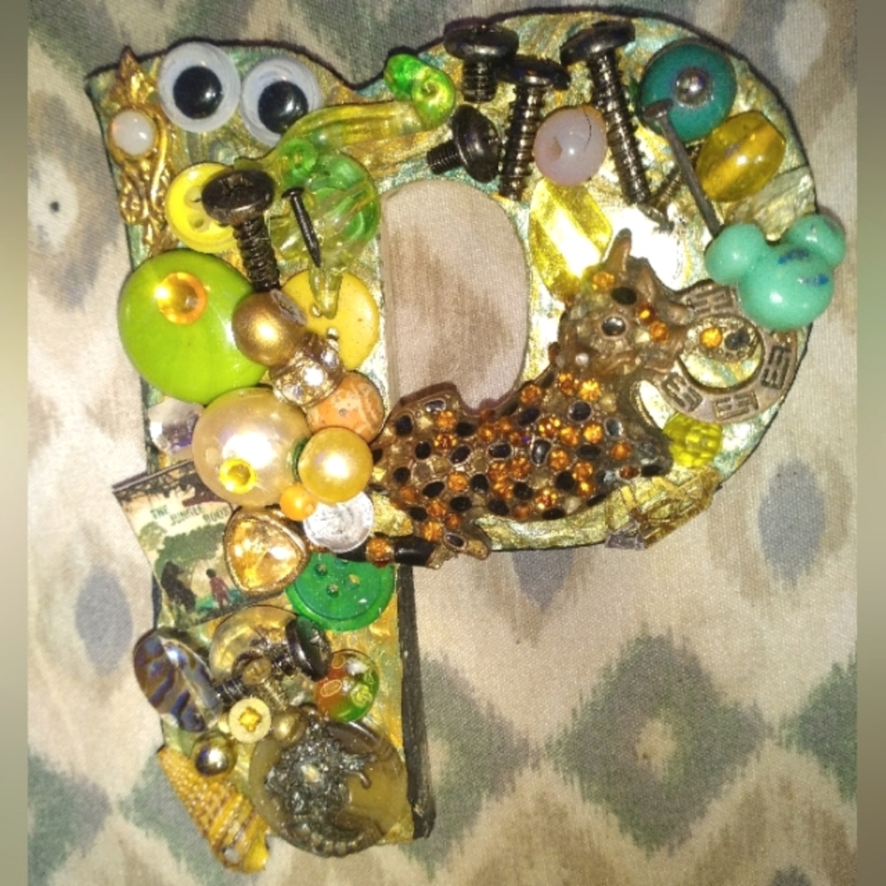 Decorative Boys Letter P with Beads and Embellishments